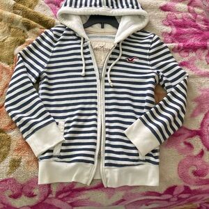 Hollister Striped Hoodie - Navy and White